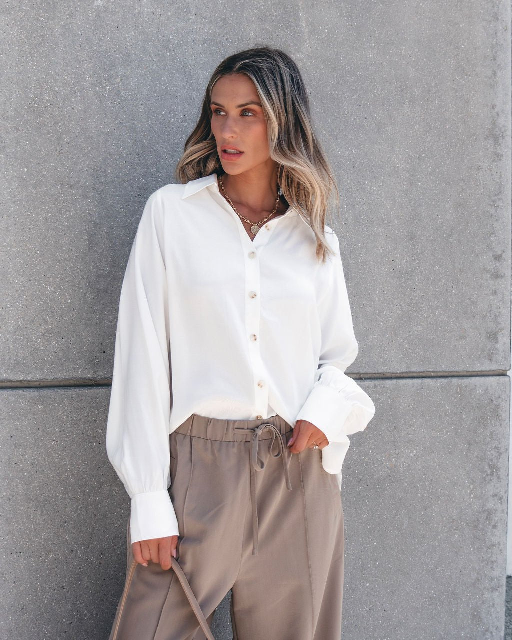 Muse By Magnolia Ivory Button Down Shirt - Magnolia Boutique