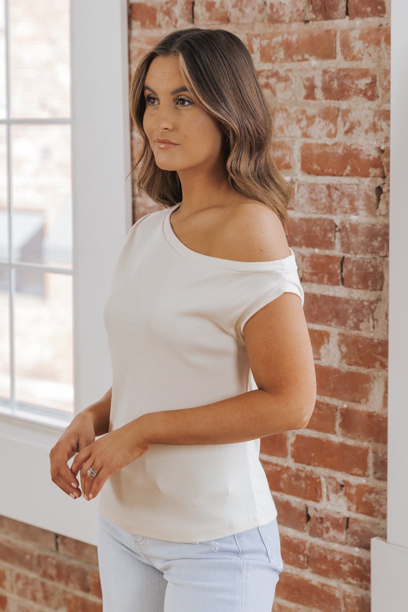 MUSE Cream Off The Shoulder Ribbed Top - Magnolia Boutique