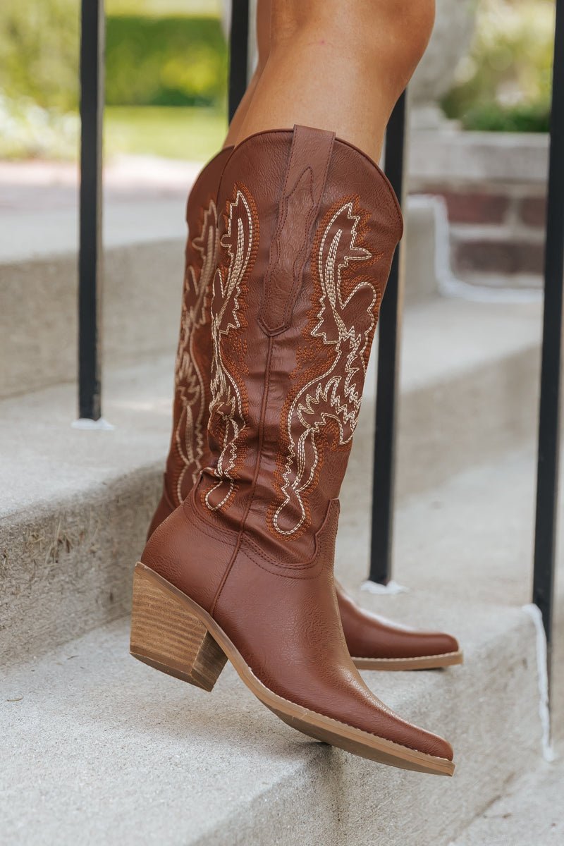 Natalie Tan Embroidered Cowboy Boots - Magnolia Boutique