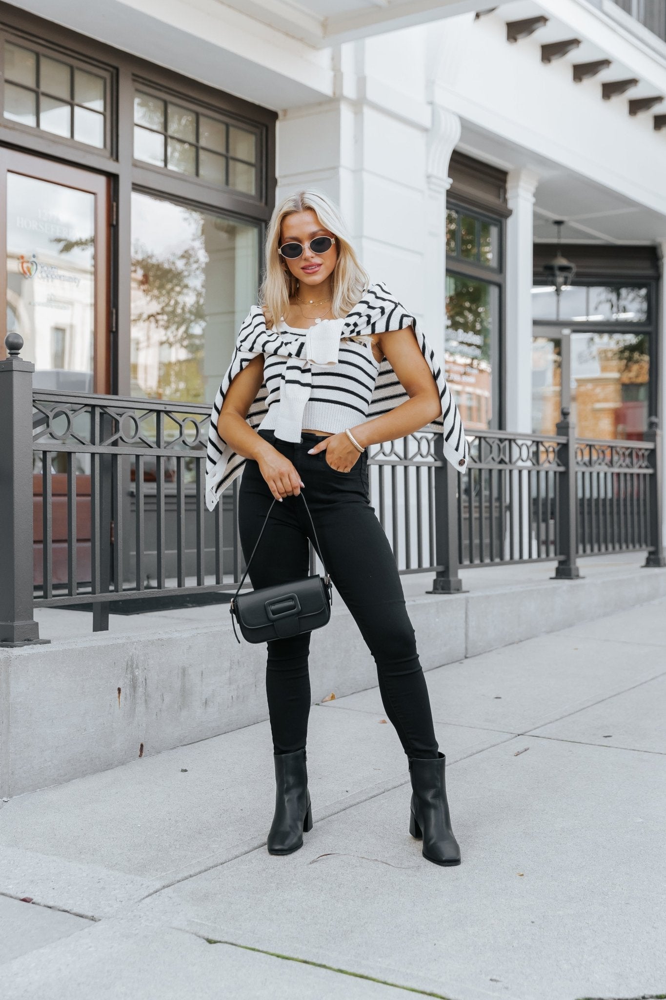 Natural And Black Striped Sweater Cardigan - Magnolia Boutique