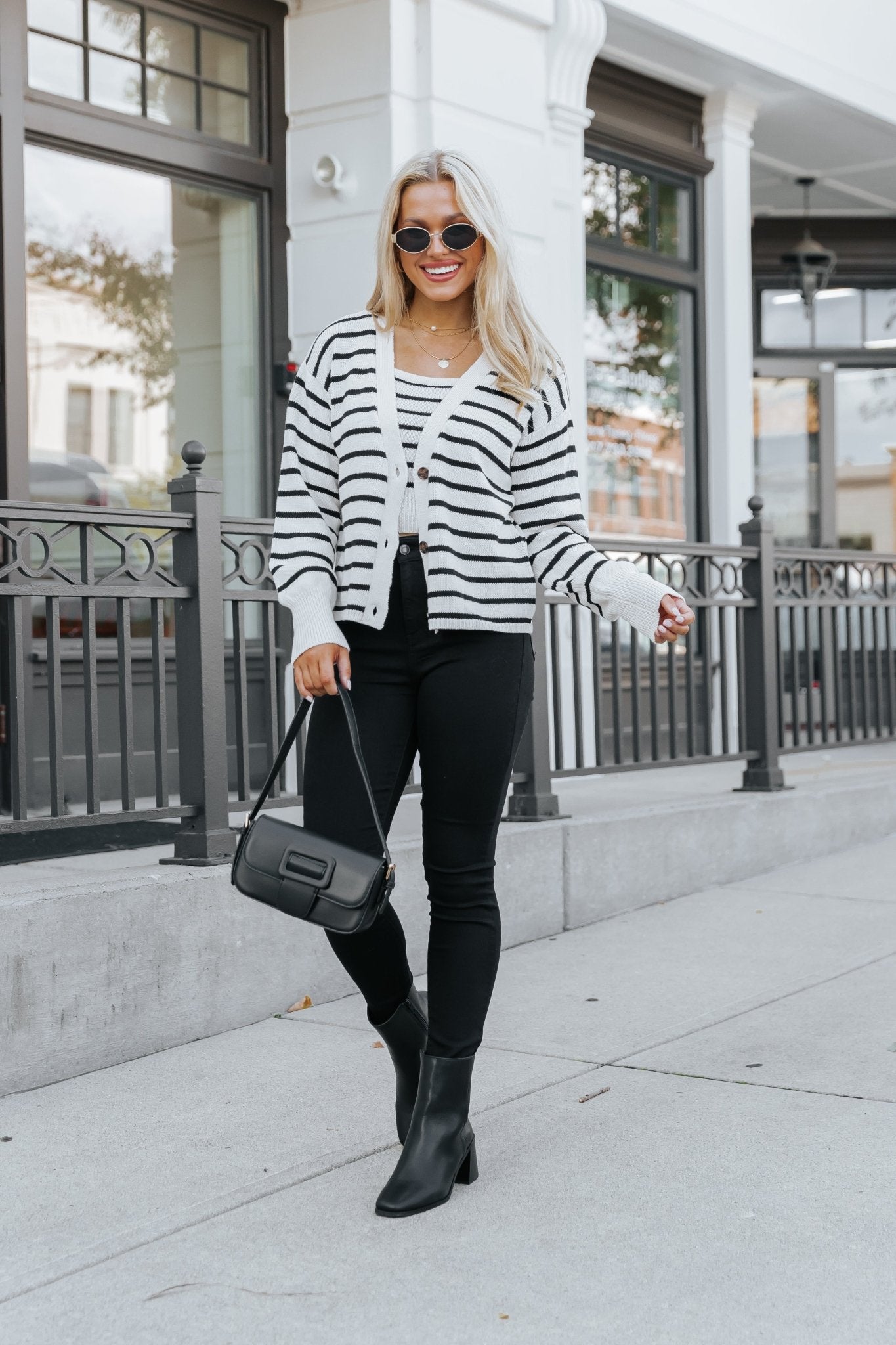 Natural And Black Striped Sweater Cardigan - Magnolia Boutique