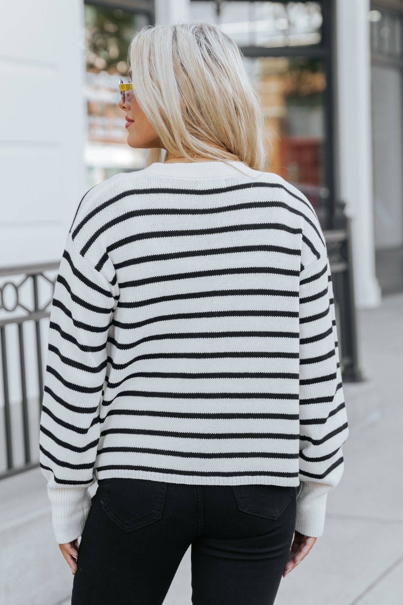 Natural And Black Striped Sweater Cardigan - Magnolia Boutique