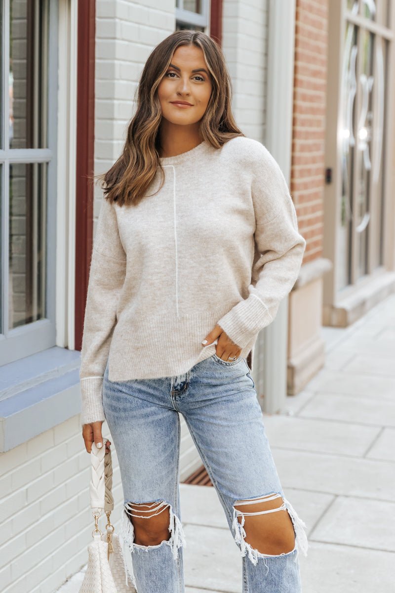 Natural Contrast Ribbed Pullover Sweater - Magnolia Boutique