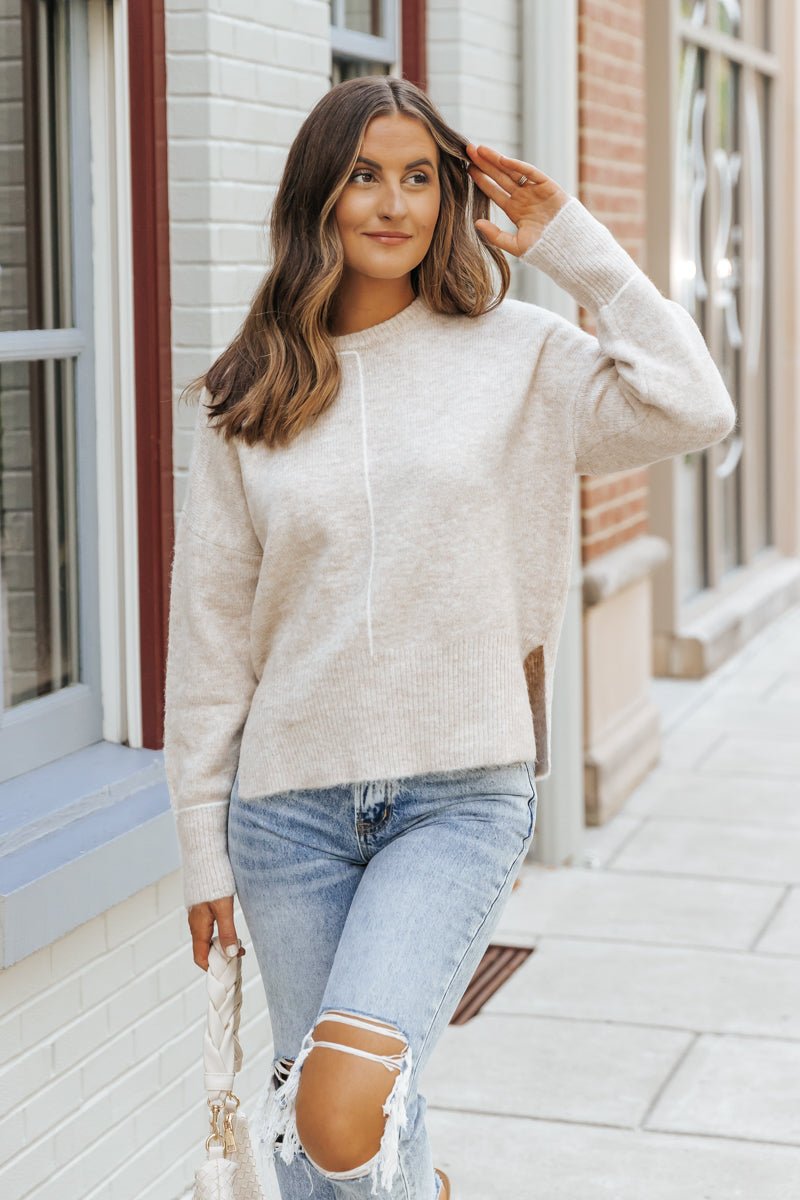 Natural Contrast Ribbed Pullover Sweater - Magnolia Boutique