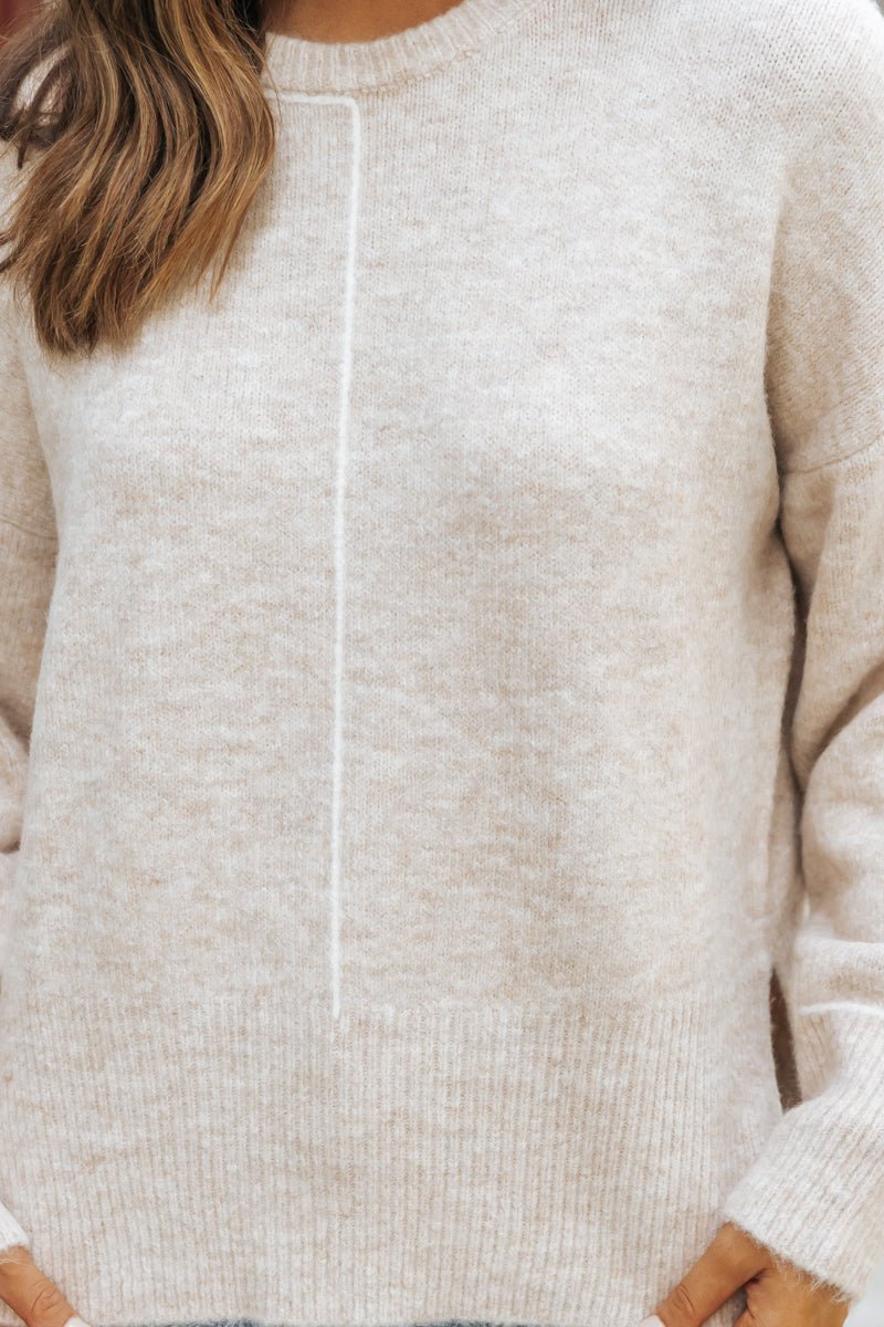 Natural Contrast Ribbed Pullover Sweater - Magnolia Boutique