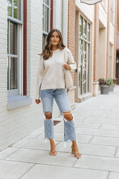 Natural Contrast Ribbed Pullover Sweater - Magnolia Boutique