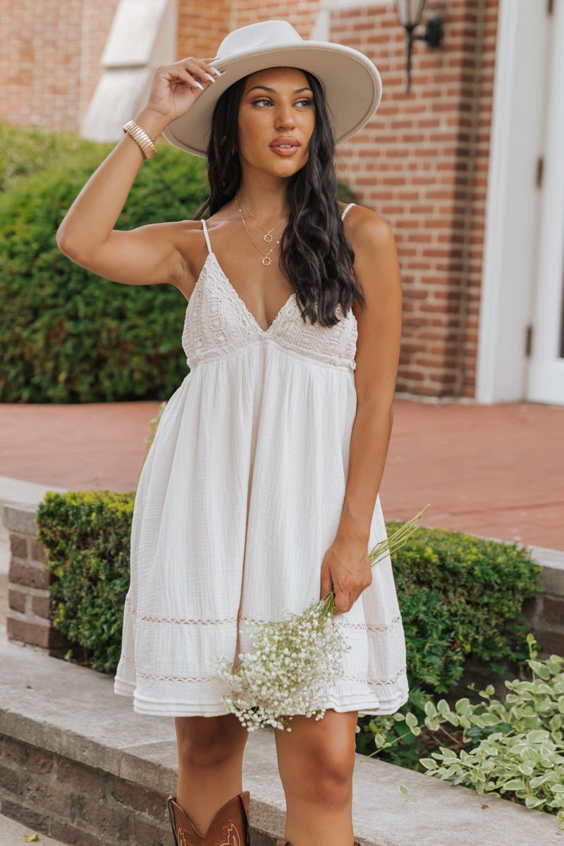 Natural Crochet Lace Babydoll Mini Dress - Magnolia Boutique