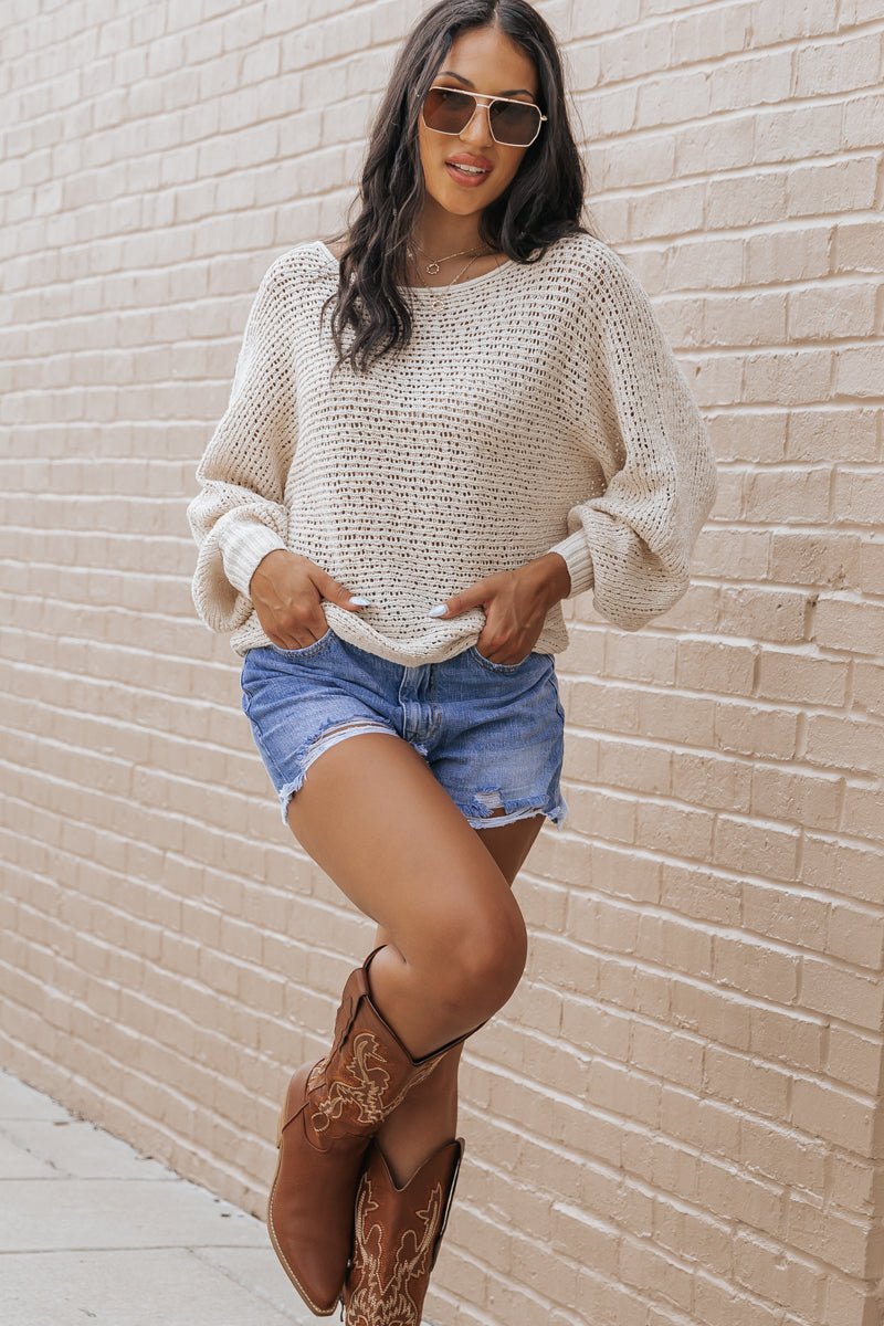Natural Crochet Long Sleeve Sweater - Magnolia Boutique