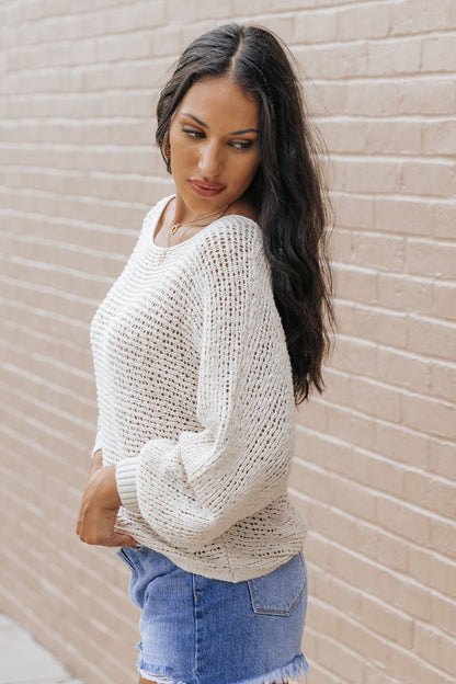 Natural Crochet Long Sleeve Sweater - Magnolia Boutique