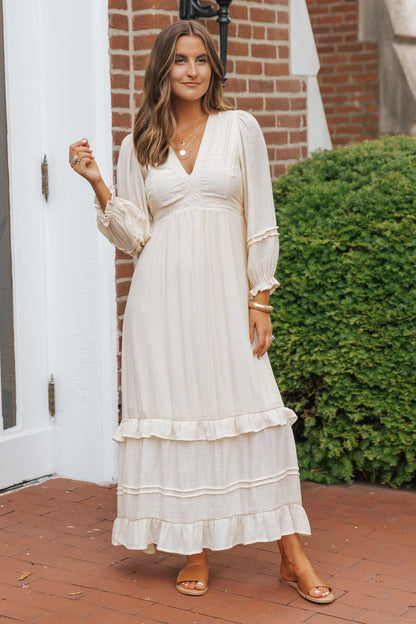 Natural Lace Embroidered Tiered Maxi Dress | Pre Order - Magnolia Boutique