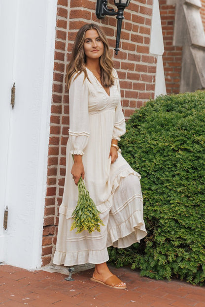 Natural Lace Embroidered Tiered Maxi Dress | Pre Order - Magnolia Boutique