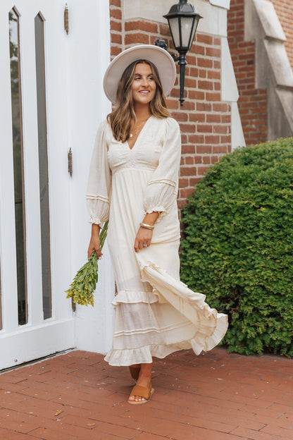 Natural Lace Embroidered Tiered Maxi Dress | Pre Order - Magnolia Boutique