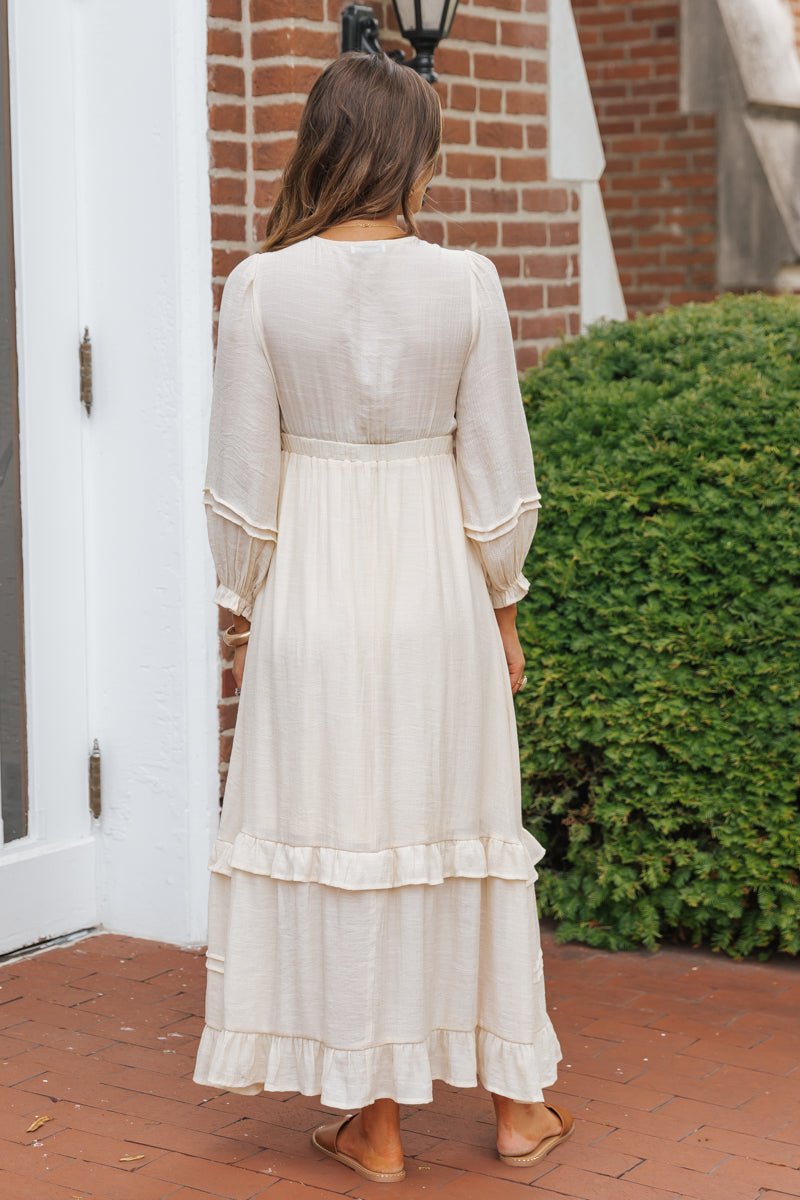 Natural Lace Embroidered Tiered Maxi Dress | Pre Order - Magnolia Boutique