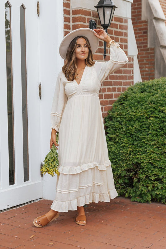 Natural Lace Embroidered Tiered Maxi Dress | Pre Order - Magnolia Boutique