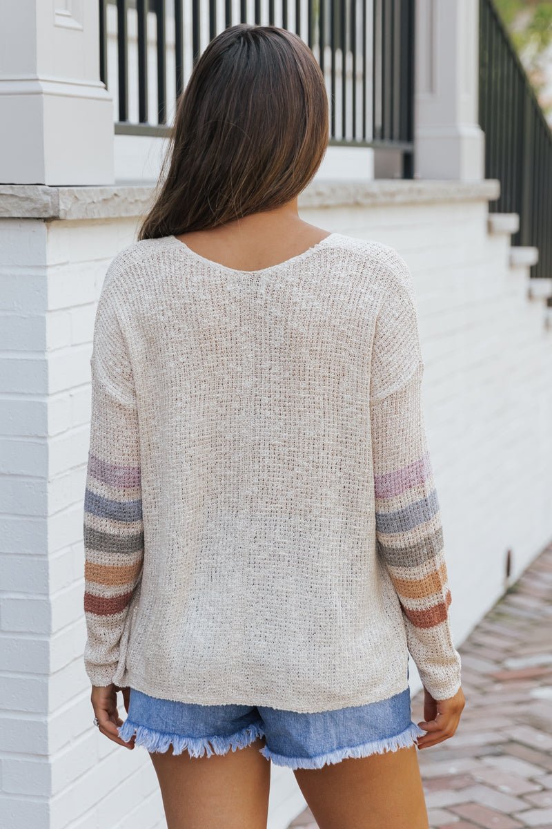 Natural Rainbow Striped V Neck Sweater - Magnolia Boutique