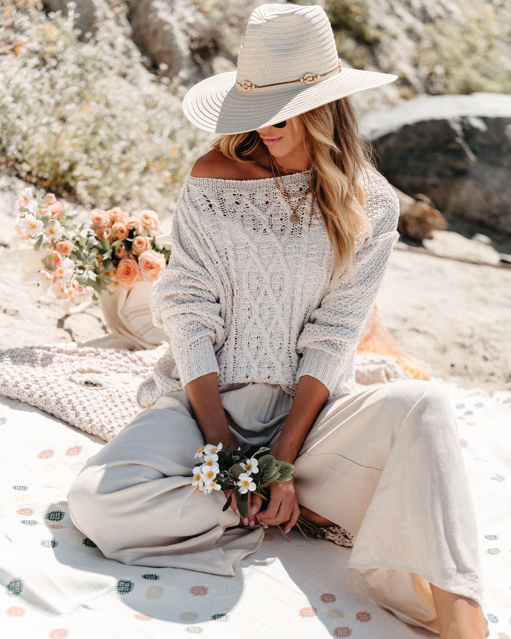 Natural Ribbed Cable Knit Sweater - Magnolia Boutique
