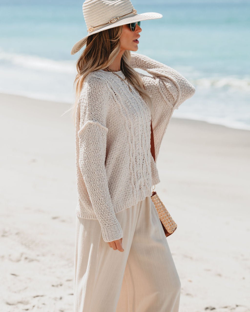 Natural Ribbed Cable Knit Sweater - Magnolia Boutique