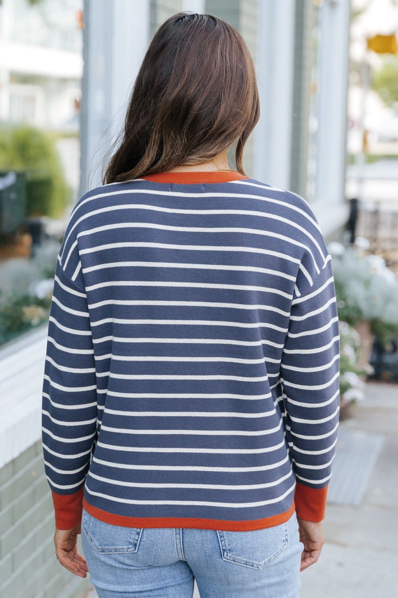 Navy and White Stripe Contrast Sweater - Magnolia Boutique