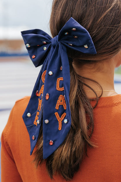 Navy Game Day Beaded Bow - Magnolia Boutique