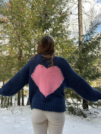 Navy Heart Shaped Open Front Cardigan - Magnolia Boutique