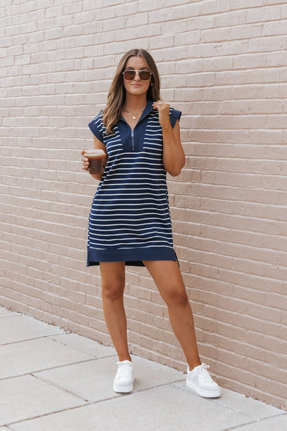 Navy Stripe Zip Up Mini Dress | Pre Order - Magnolia Boutique