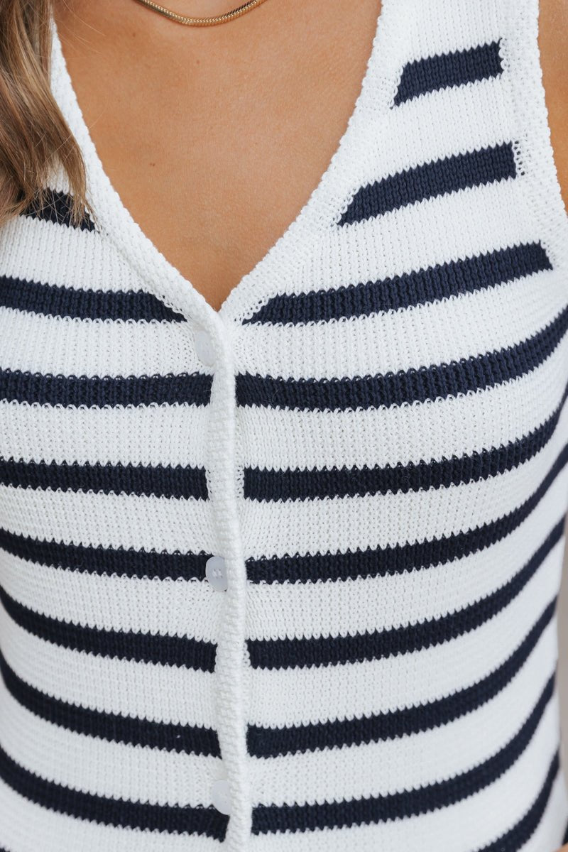 Navy Striped Button Up Sweater Vest - Magnolia Boutique