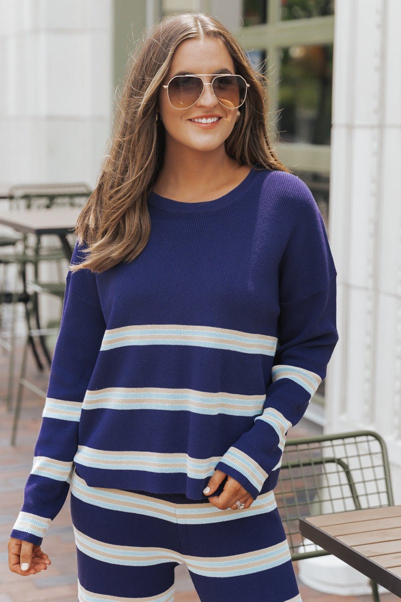 Navy Striped Long Sleeve Top & Pants Set | Pre Order - Magnolia Boutique