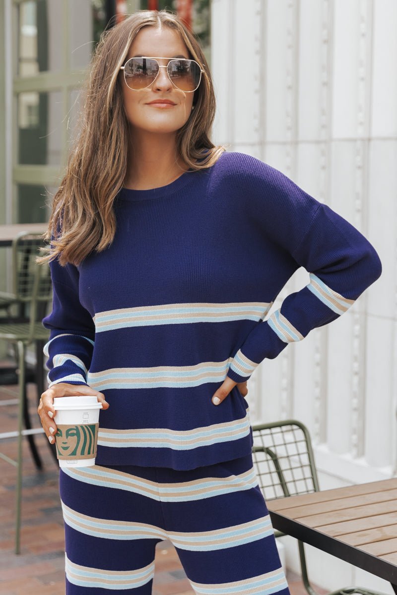 Navy Striped Long Sleeve Top & Pants Set | Pre Order - Magnolia Boutique