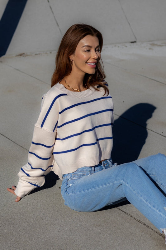 Navy Striped Pullover Sweater - Magnolia Boutique