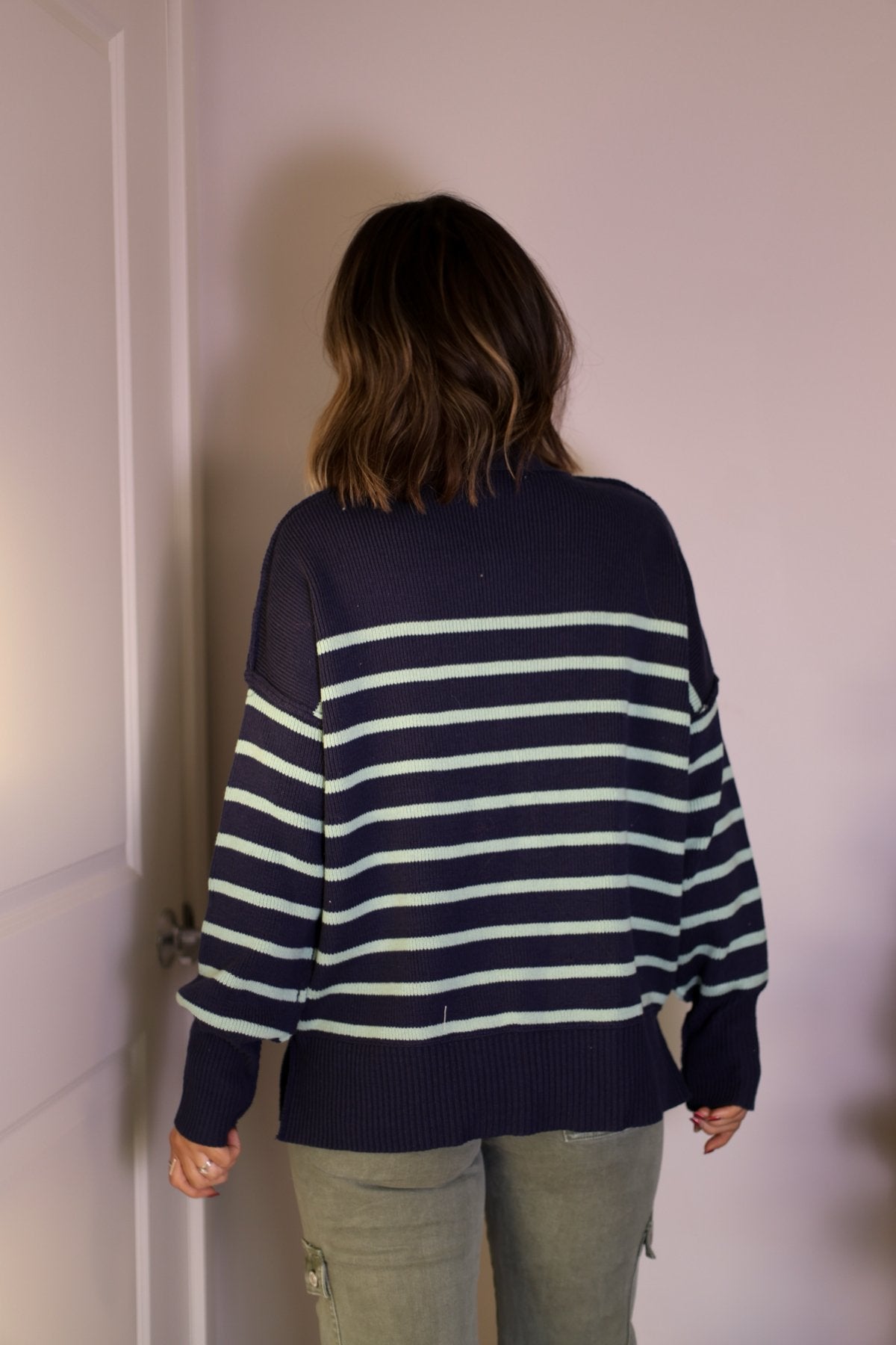 Navy Striped Pullover Sweater - Magnolia Boutique