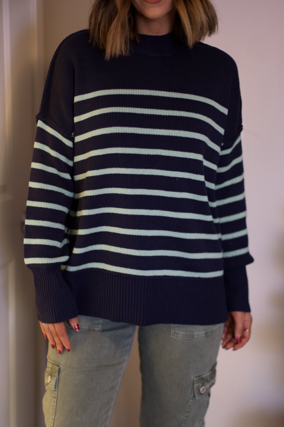 Navy Striped Pullover Sweater - Magnolia Boutique