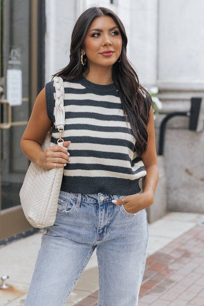 Navy Striped Sleeveless Sweater | Pre Order - Magnolia Boutique