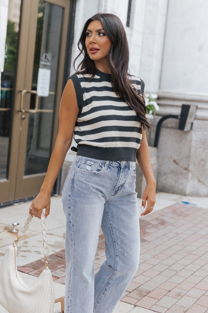 Navy Striped Sleeveless Sweater | Pre Order - Magnolia Boutique