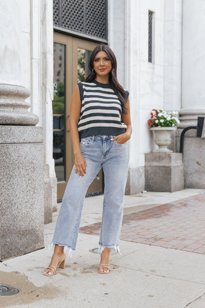 Navy Striped Sleeveless Sweater | Pre Order - Magnolia Boutique