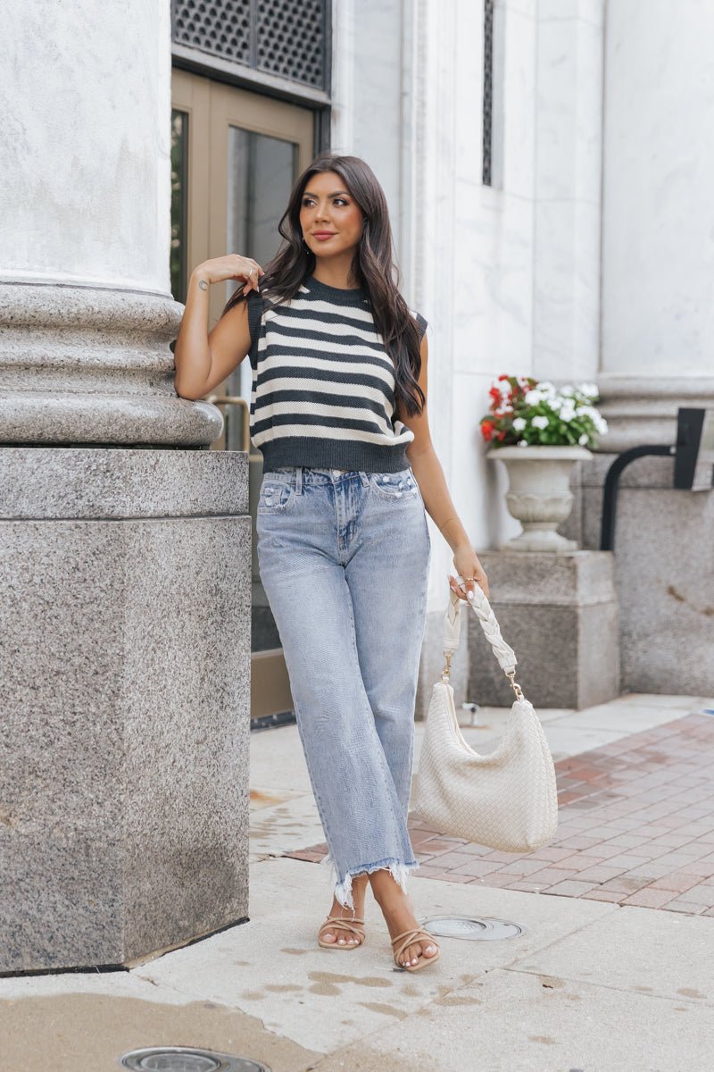 Navy Striped Sleeveless Sweater | Pre Order - Magnolia Boutique