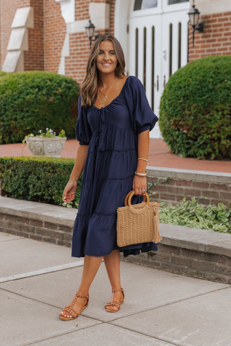 Navy Sweetheart Tiered Midi Dress - Magnolia Boutique