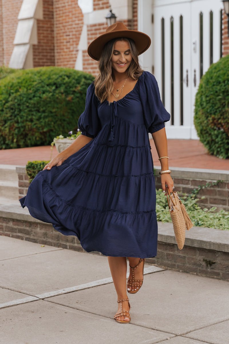 Navy Sweetheart Tiered Midi Dress - Magnolia Boutique