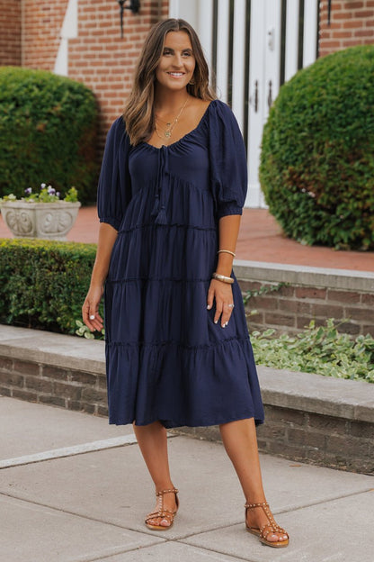 Navy Sweetheart Tiered Midi Dress - Magnolia Boutique