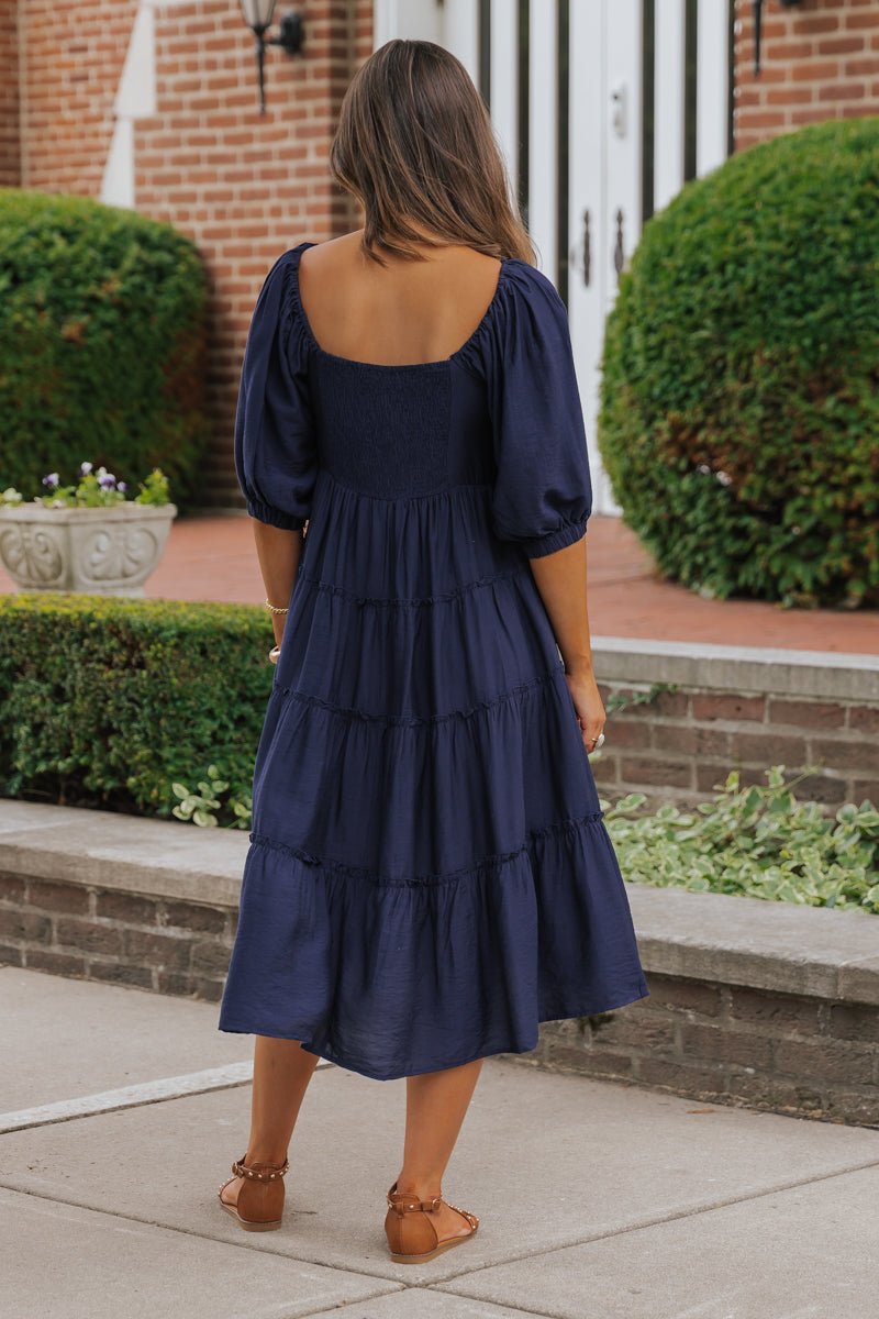 Navy Sweetheart Tiered Midi Dress – Magnolia Boutique