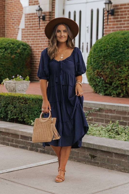 Navy Sweetheart Tiered Midi Dress - Magnolia Boutique