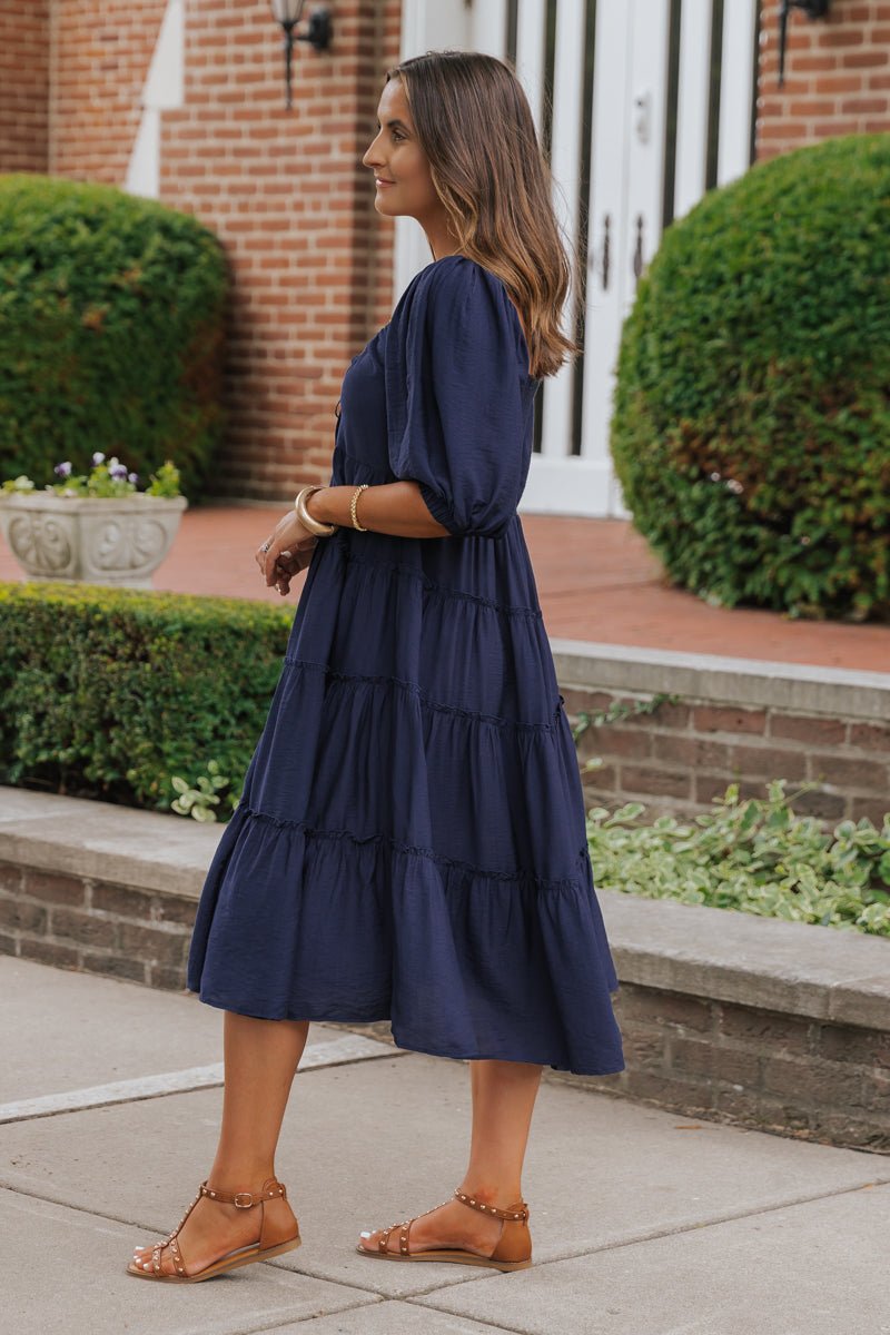 Navy Sweetheart Tiered Midi Dress - Magnolia Boutique