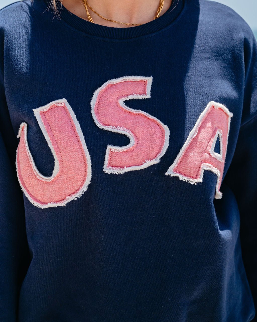Navy USA French Terry Embroidered Sweatshirt - Magnolia Boutique