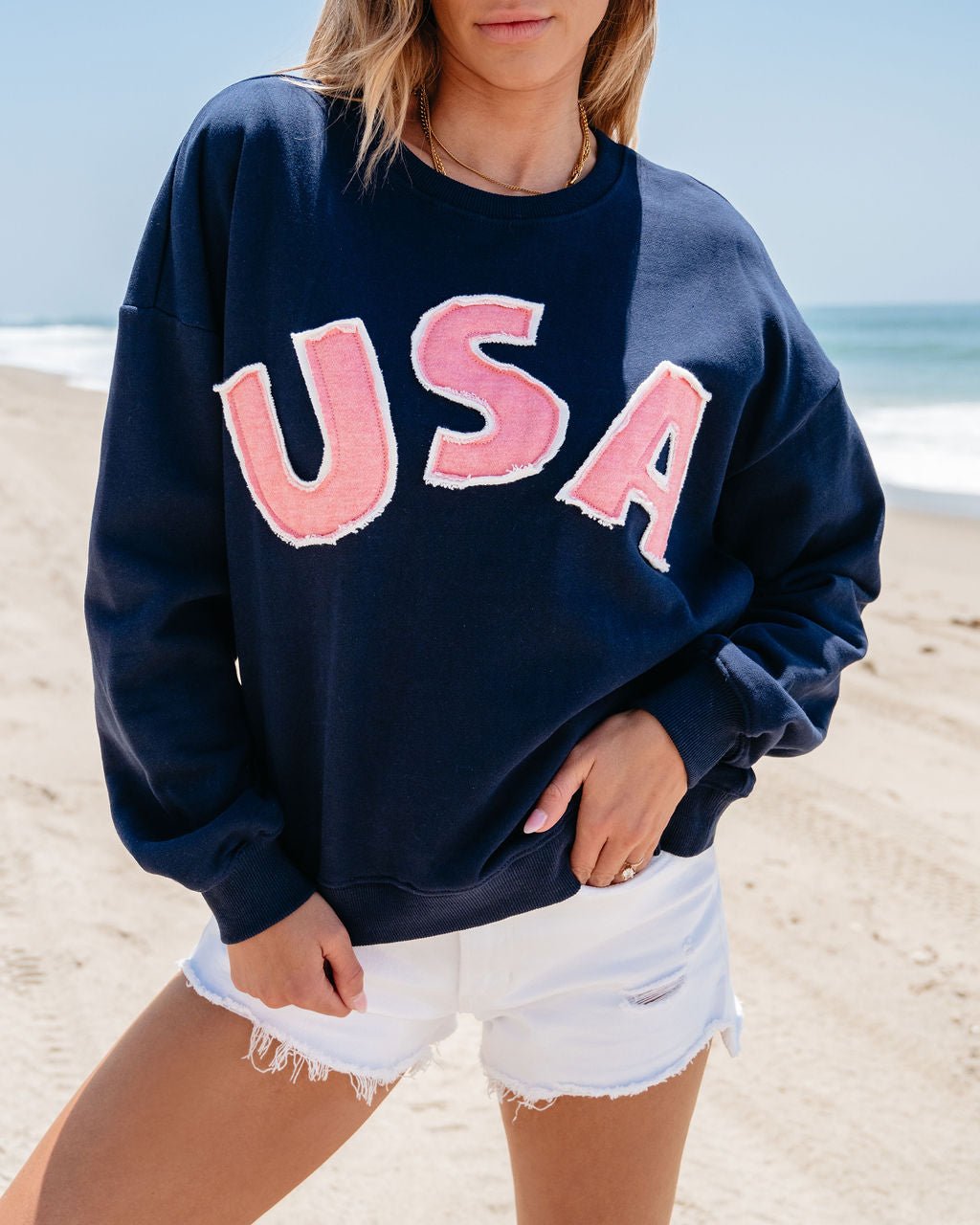 Navy USA French Terry Embroidered Sweatshirt - Magnolia Boutique