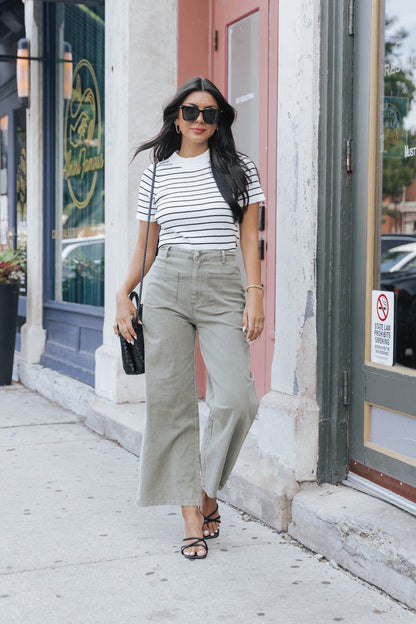 Neutral High Waisted Wide Leg Pants - Olive - Magnolia Boutique