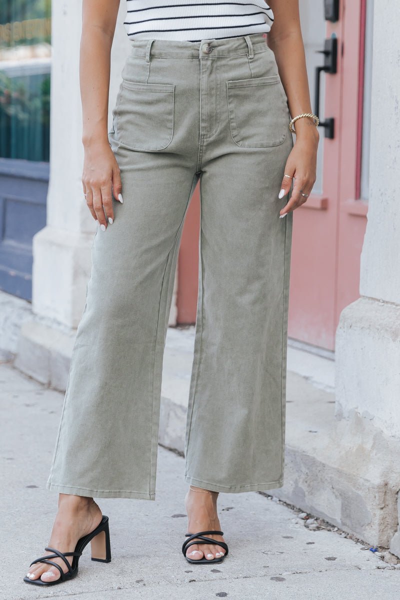 Neutral High Waisted Wide Leg Pants - Olive - Magnolia Boutique