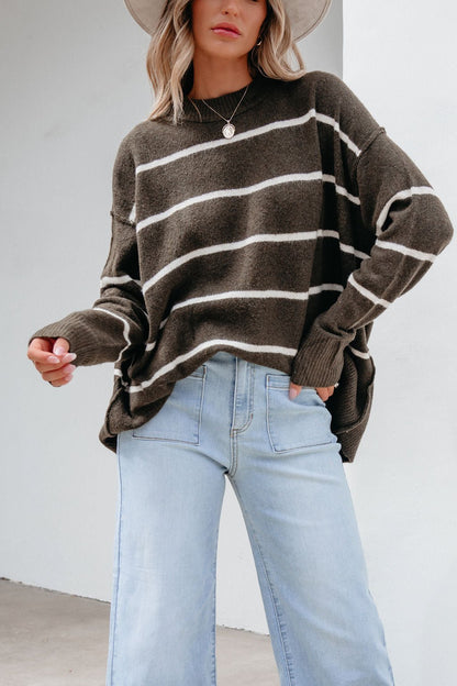 Next To Me Olive Striped Pullover Sweater - Magnolia Boutique