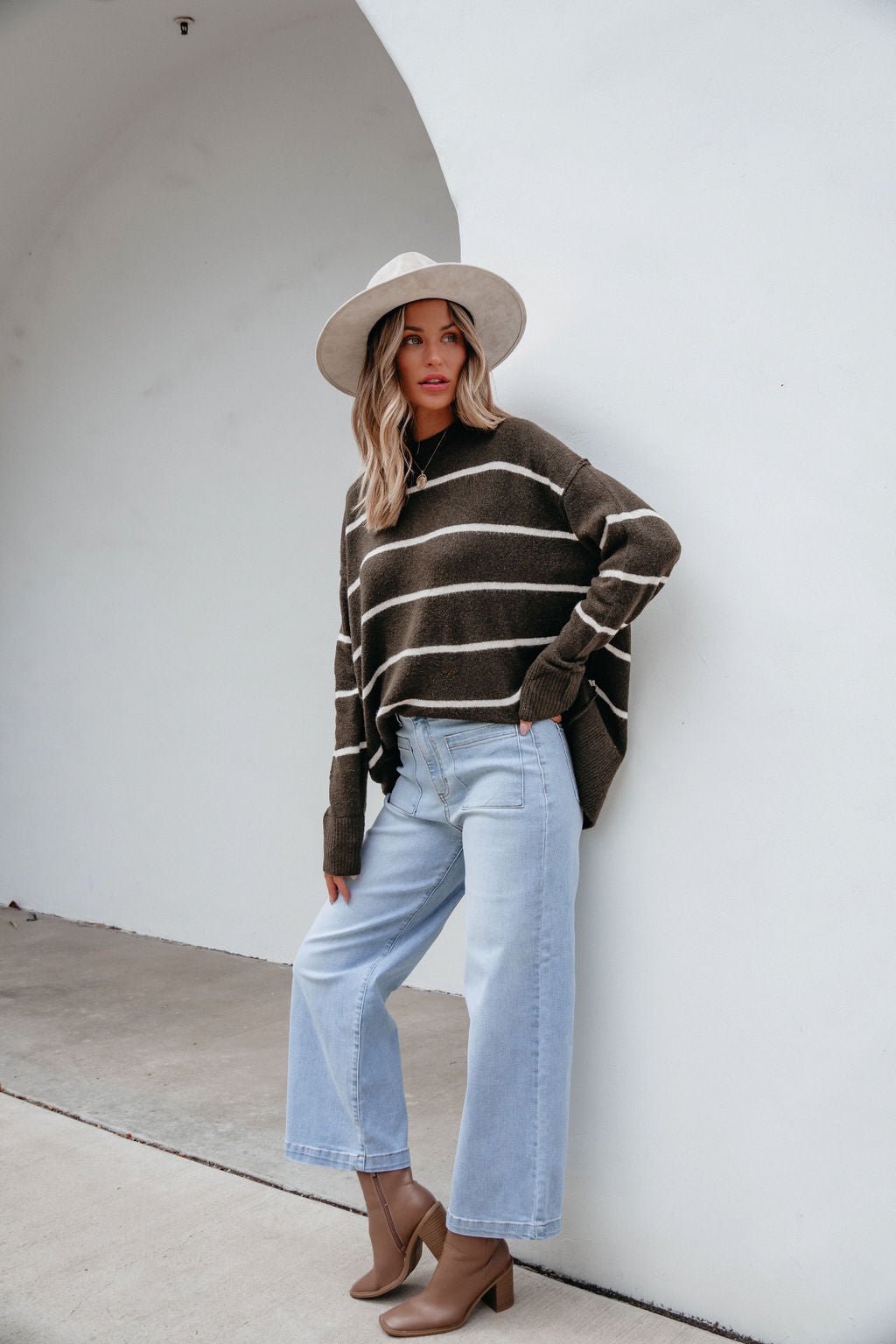 Next To Me Olive Striped Pullover Sweater - Magnolia Boutique