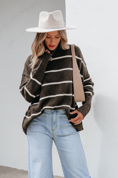 Next To Me Olive Striped Pullover Sweater - Magnolia Boutique