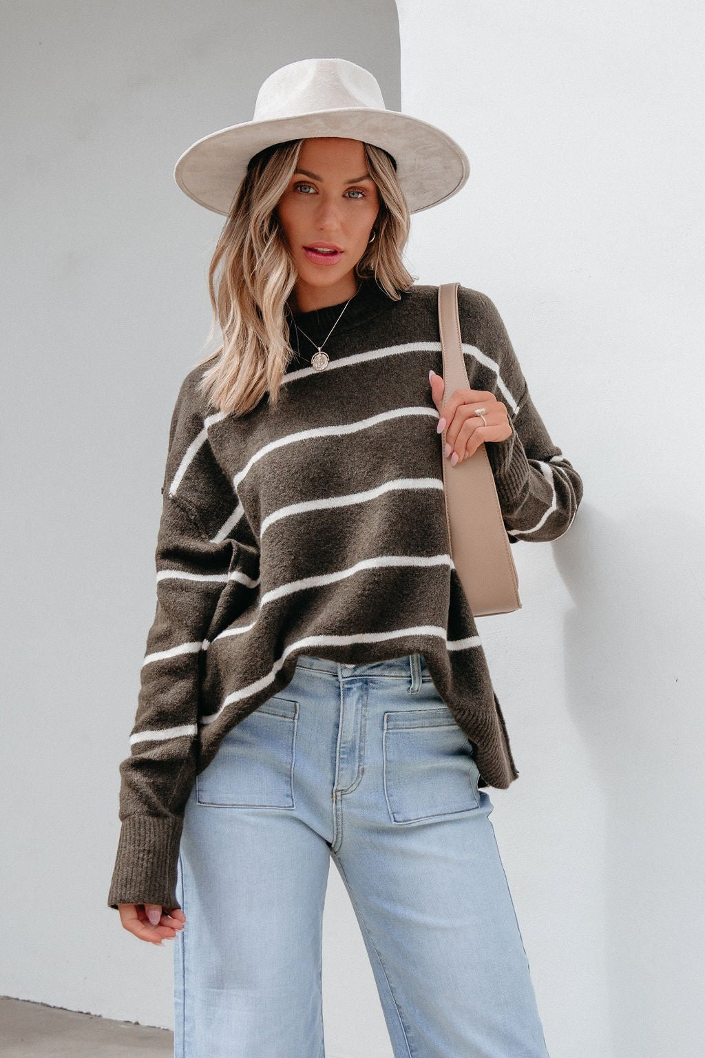 Next To Me Olive Striped Pullover Sweater - Magnolia Boutique