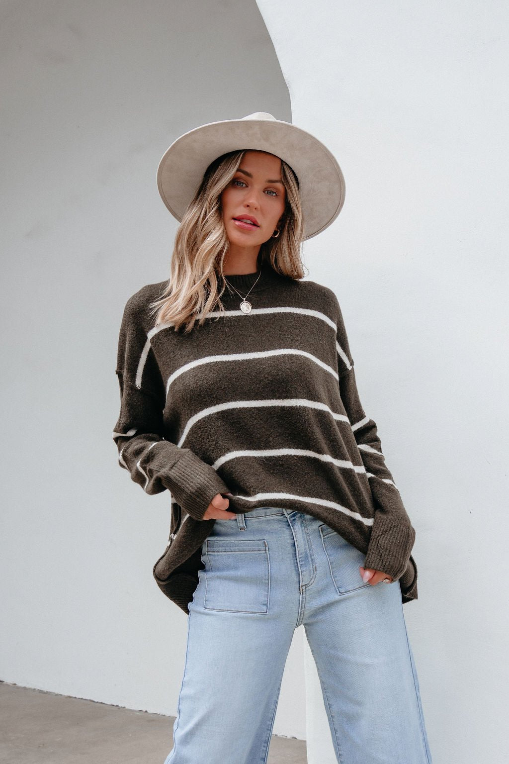 Next To Me Olive Striped Pullover Sweater - Magnolia Boutique